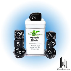 SET OF 7 DICE: OPAQUE BLACK/WHITE ARCH'D4